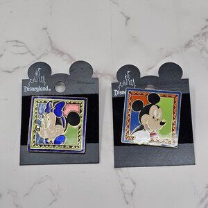 Vintage Disney Minnie Mouse & Mickey Mouse Framed Stamp Set 2 Pins